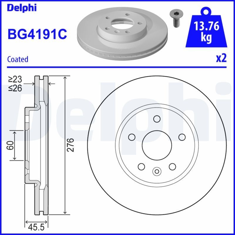 DELPHI Bremžu diski BG4191C cena Bremžu disks Chevrolet J305 BG4191C DELPHI