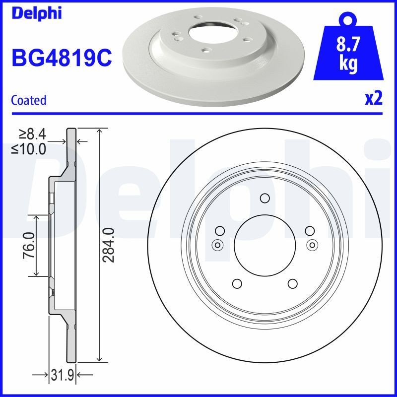 DELPHI Disco freno BG4819C BG4819C costo Dischi freno sportivi HYUNDAI H100 DELPHI