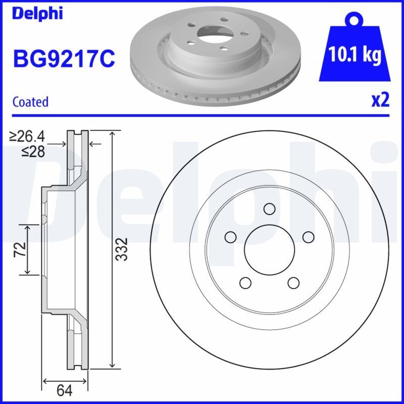 Bremseskive DELPHI BG9217C DELPHI BG9217C: Skiver Dodge NITRO 2008