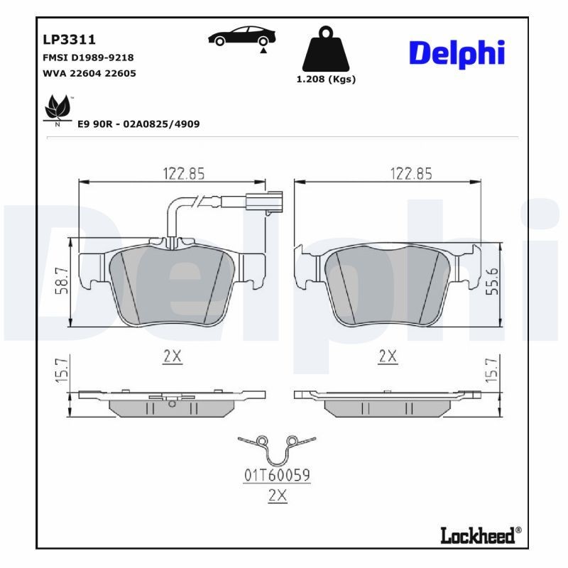 DELPHI Bremseklosser LP3311 DELPHI LP3311 Bremsekloss Alfa Romeo Giulia 952 pris
