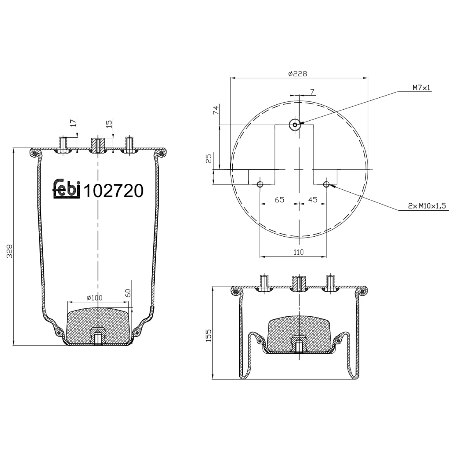 FEBI BILSTEIN Soffietto, Sospensione pneumatica 102720 102720 costo Soffietto, sospensione pneumatica FEBI BILSTEIN IVECO POWER DAILY