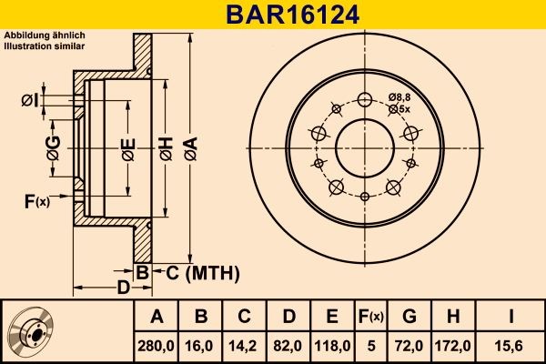 Barum Bremseskive BAR16124 Bremseskiver Barum Opel KADETT BAR16124
