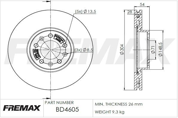 FREMAX Bremžu diski BD-4605 Bremžu diski FREMAX 505 BD-4605 lēti