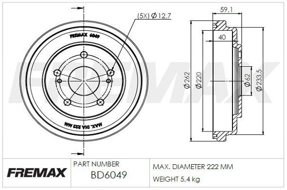 FREMAX Remtrommel BD-6049 Remtrommels FREMAX SHARAN BD-6049 goedkoop