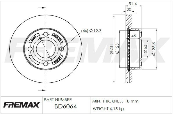 FREMAX Δισκόπλακα BD-6064 BD-6064 Αγωνιστικές δισκόπλακες SUZUKI SWIFT FREMAX