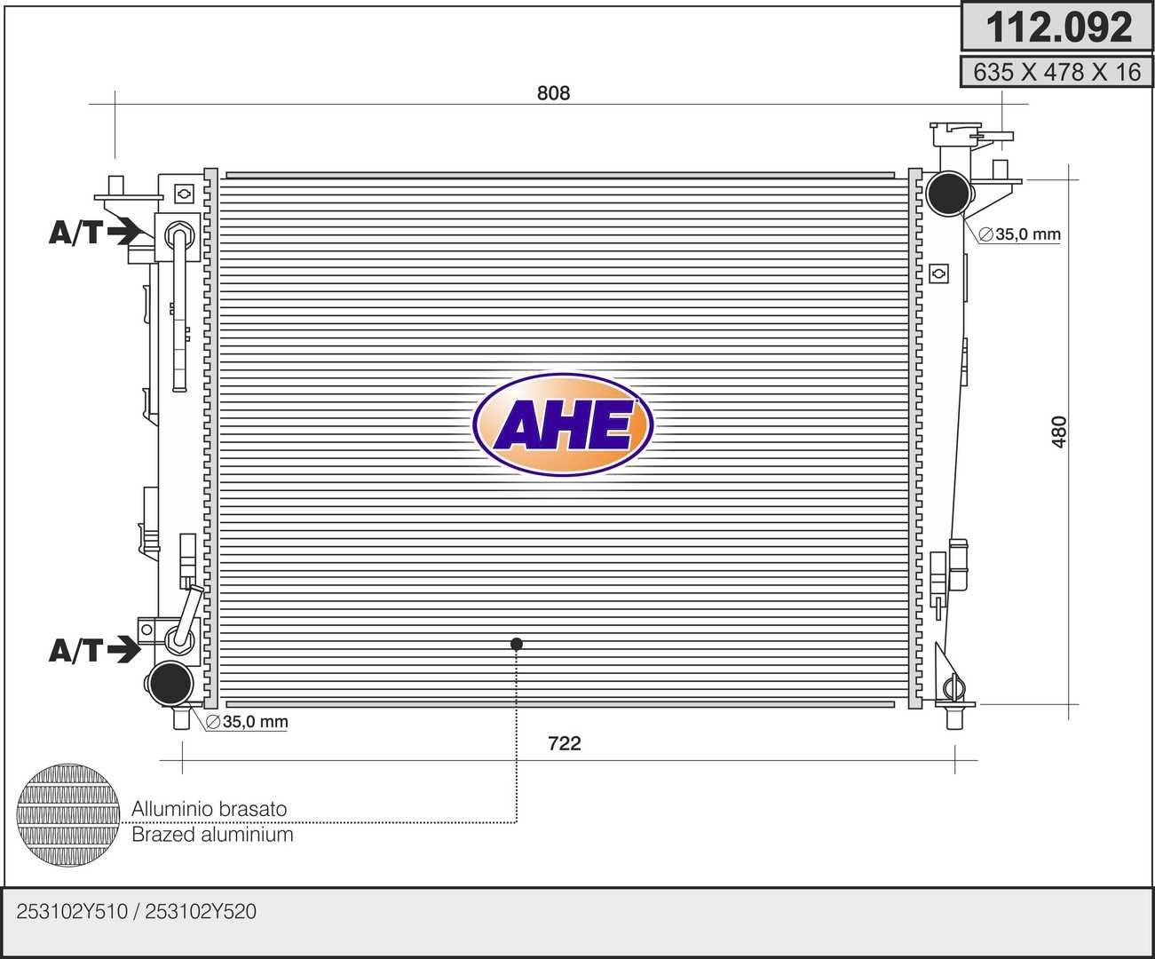 AHE Engine radiator 112.092 112.092 AHE radiator KIA VENGA