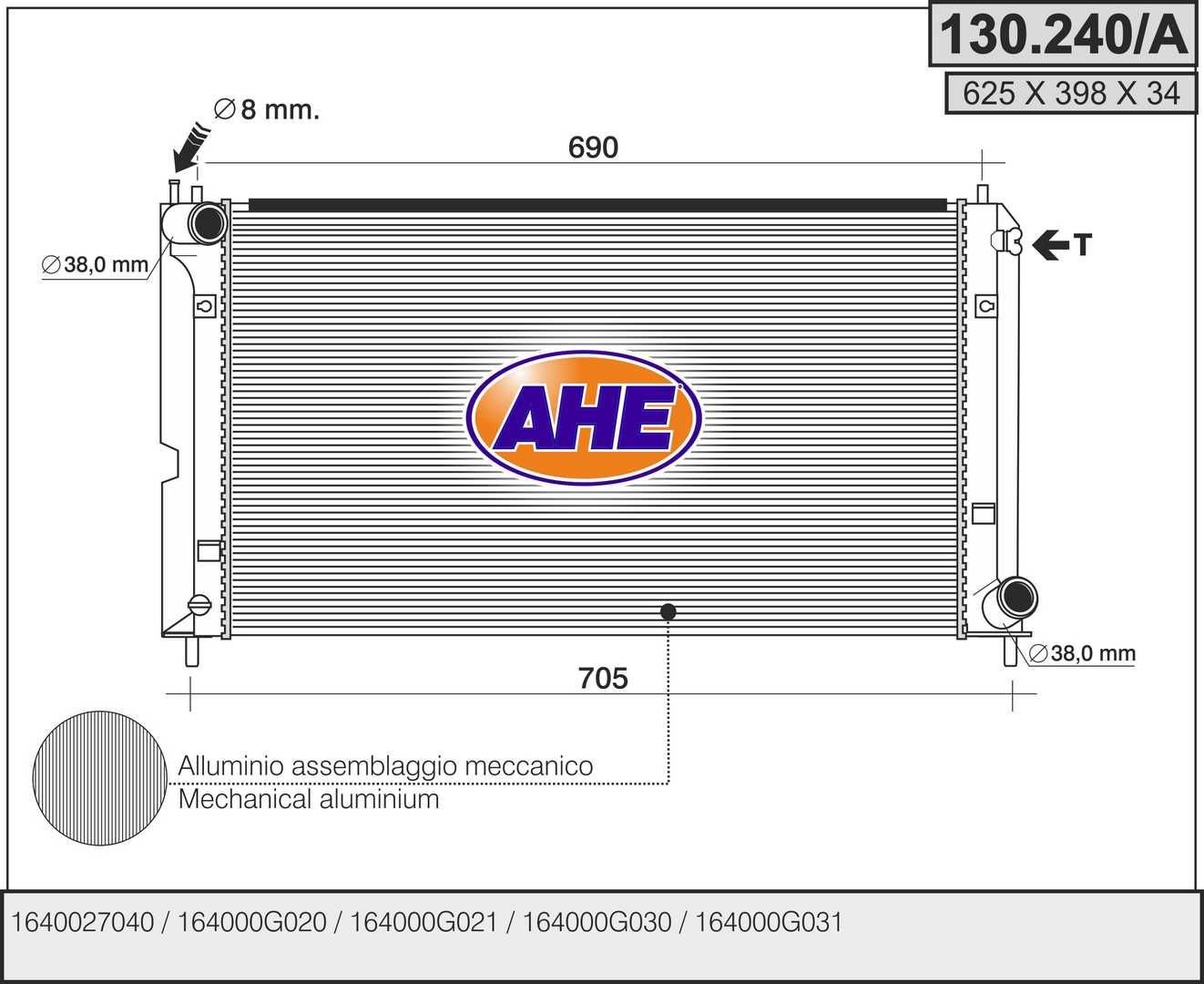 AHE Chladič motora 130.240/A 130.240/A Chladič motora AHE TOYOTA AVENSIS