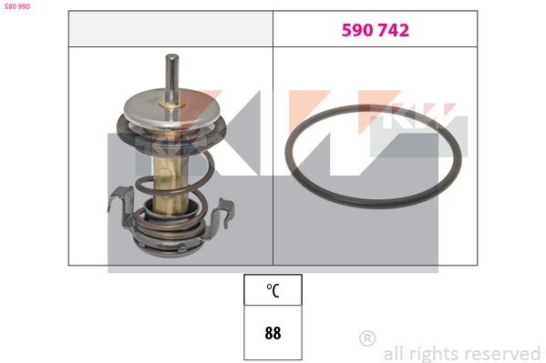 KW Termóstato, líquido de refrigeração 580 990 Termóstato de água DODGE KW 580 990