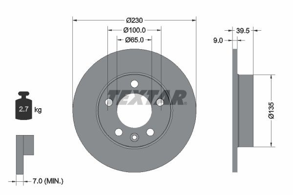 TEXTAR Disque de frein 92082500 Volkswagen COCCINELLE Disques de frein TEXTAR 92082500