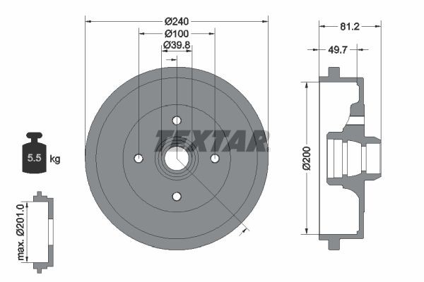 TEXTAR Brake drum 94006700 94006700 TEXTAR drum brake for VW PASSAT