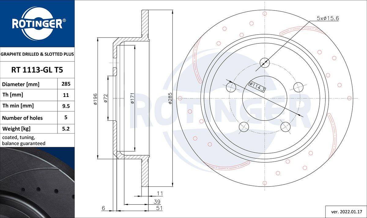 ROTINGER Brake disc RT 1113-GL T5 RT 1113-GL T5 ROTINGER performance brake discs for JEEP