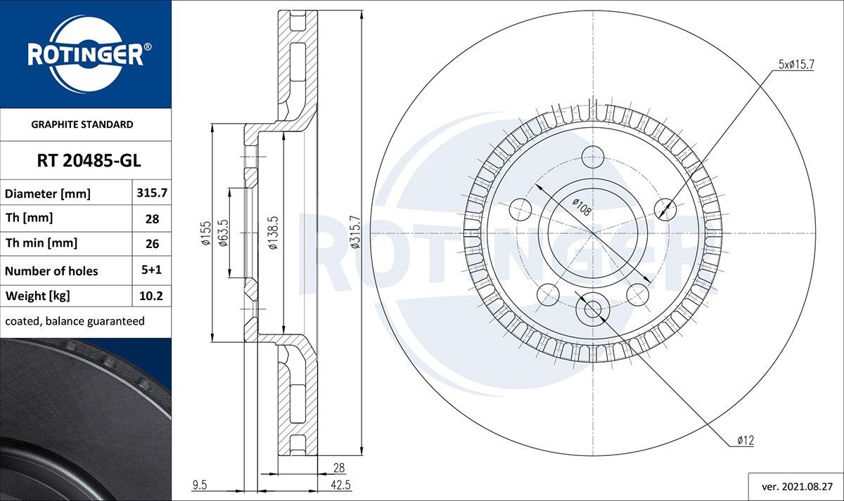 ROTINGER Bremseskive RT 20485-GL Sportsbremseskiver LAND ROVER ROTINGER RT 20485-GL