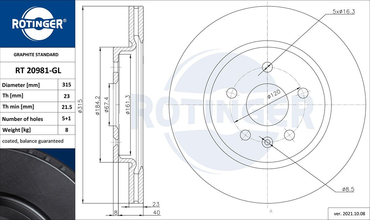 ROTINGER Disque de frein RT 20981-GL Disque de frein sport SAAB ROTINGER RT 20981-GL