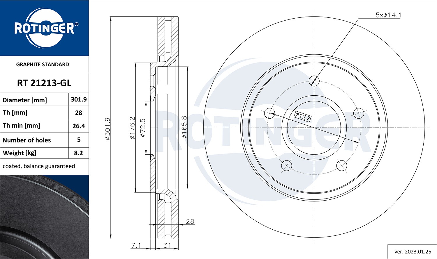 ROTINGER Disque de frein RT 21213-GL Disques de frein ROTINGER PT CRUISER RT 21213-GL pas cher