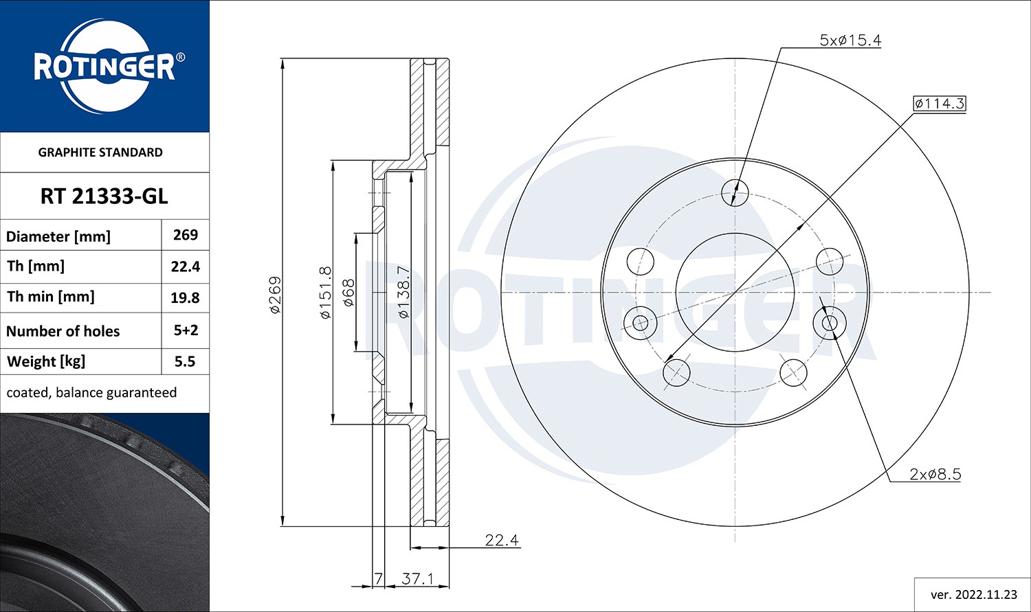 ROTINGER Disque de frein RT 21333-GL Disques de frein ROTINGER DUSTER RT 21333-GL pas cher