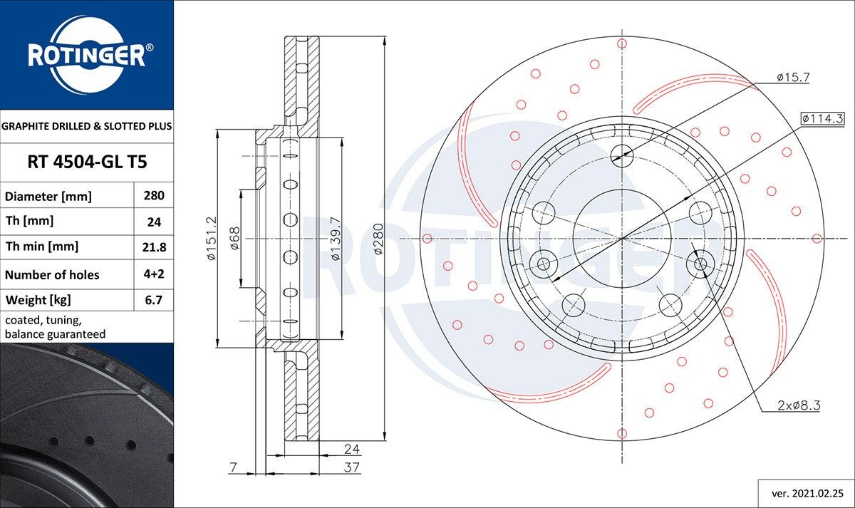 ROTINGER Disque de frein RT 4504-GL T5 RT 4504-GL T5 Disques de frein DACIA DUSTER ROTINGER