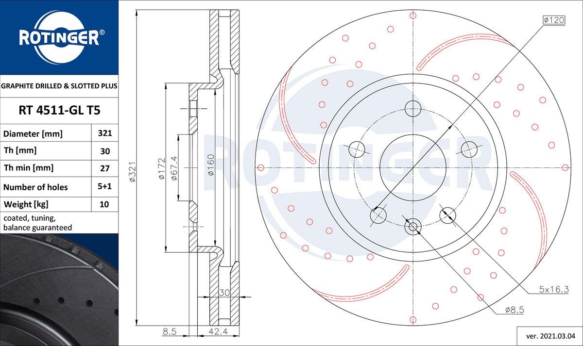 ROTINGER Disque de frein RT 4511-GL T5 Disque de frein sport ROTINGER SAAB RT 4511-GL T5