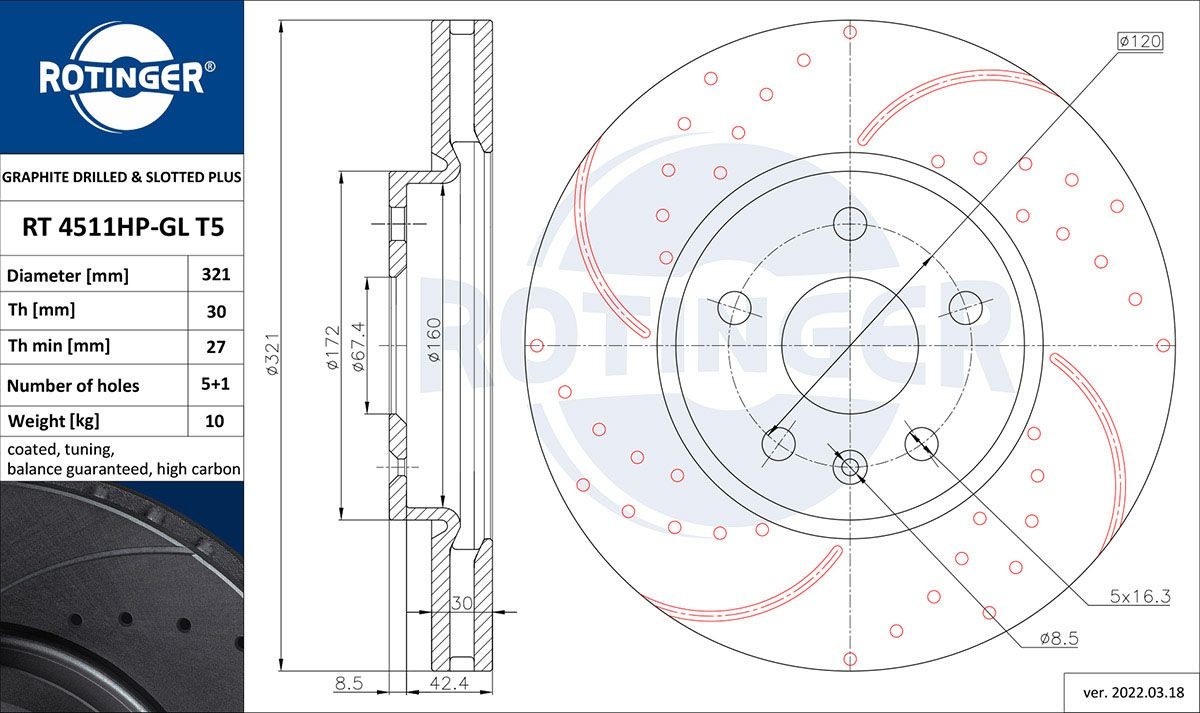 ROTINGER Disque de frein RT 4511HP-GL T5 Disque de frein sport ROTINGER SAAB RT 4511HP-GL T5
