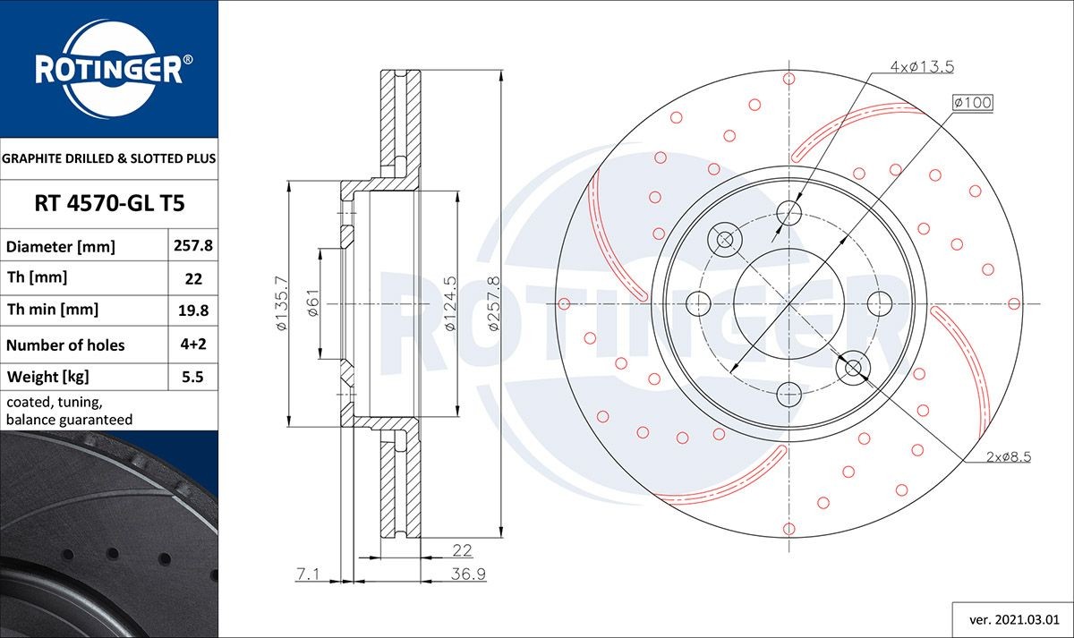 ROTINGER Disque de frein RT 4570-GL T5 RT 4570-GL T5 Disques de frein DACIA DUSTER ROTINGER