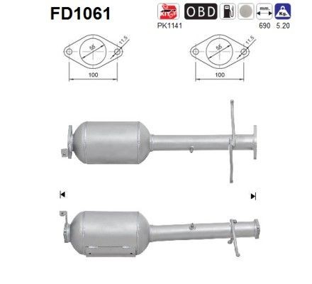 Roetfilter (DPF) AS FD1061 AS FD1061 Partikelfilter FORD TOURNEO CONNECT 2010