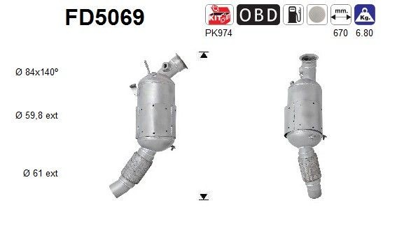 AS Hiukkassuodatin FD5069 AS FD5069 SUZUKI SX4 dpf