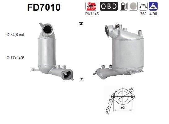 AS Partikelfilter (DPF) FD7010 MITSUBISHI Santamo MPV Partikelfilter (DPF) AS FD7010