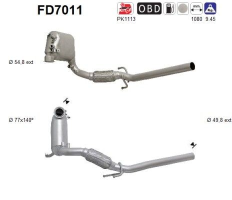 Filtre à particules AS FD7011 AS FD7011: Filtre à particules à suie échappement Seat CORDOBA 1999