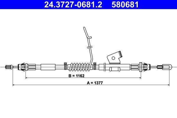 ATE Tautrekk, håndbremse 24.3727-0681.2 24.3727-0681.2 ATE Håndbremse Dacia billige