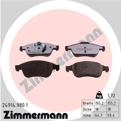 ZIMMERMANN Bremsbeläge 24914.980.1 Sportbremsbeläge ZIMMERMANN Nissan MURANO 24914.980.1