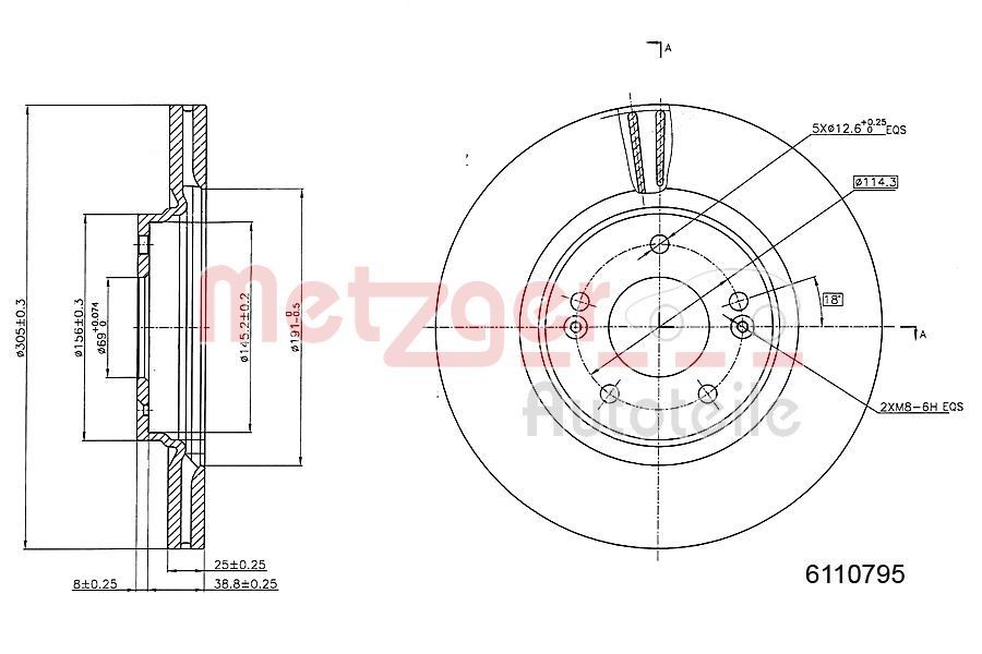 METZGER Bromsskiva 6110795 6110795 METZGER bromsskiva HYUNDAI ix20