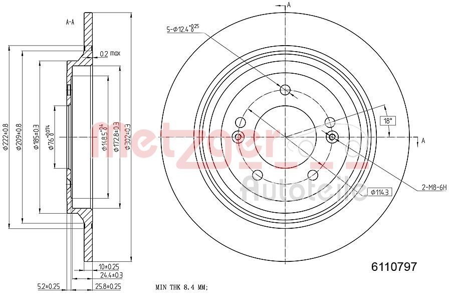 METZGER Bremžu diski 6110797 6110797 Bremžu diski METZGER HYUNDAI VELOSTER