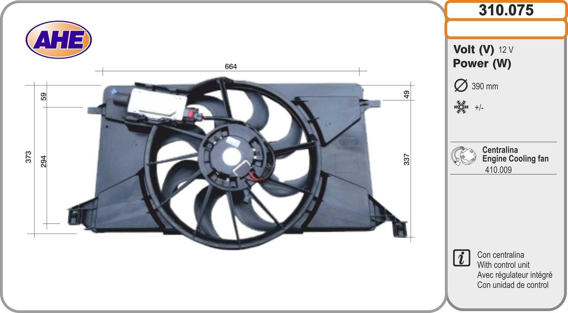 AHE Kjølevifte 310.075 Radiator kjølevifte AHE S-MAX 310.075 billige