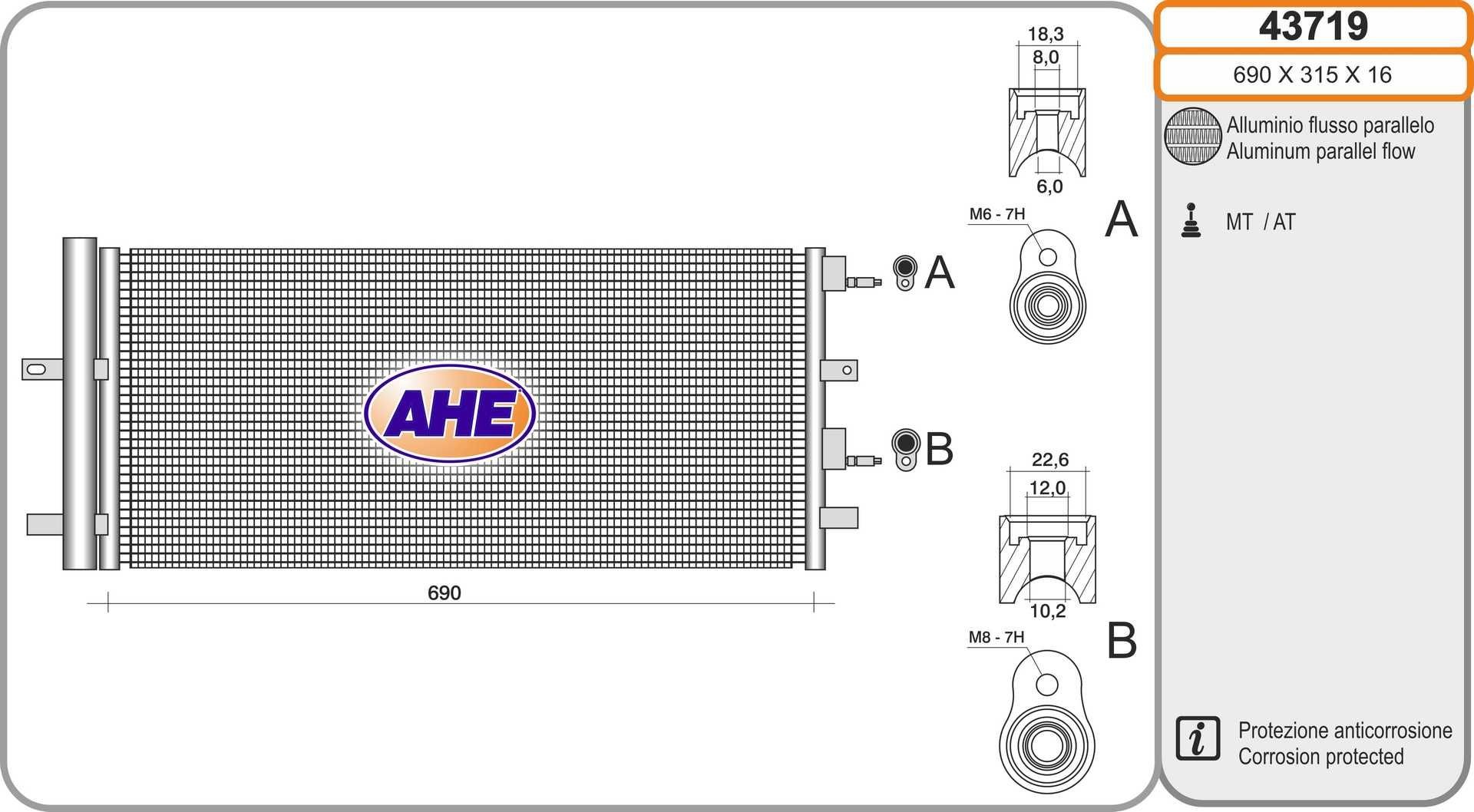 AHE Kondensator, klimaanlegg 43719 43719 AC kondensator AHE FORD FIESTA