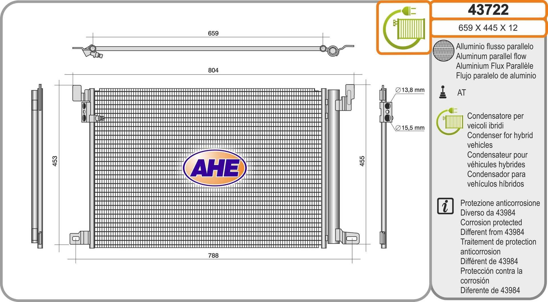 AHE Kondensator, klimaanlæg 43722 Kondensator klimaanlæg VW AHE 43722