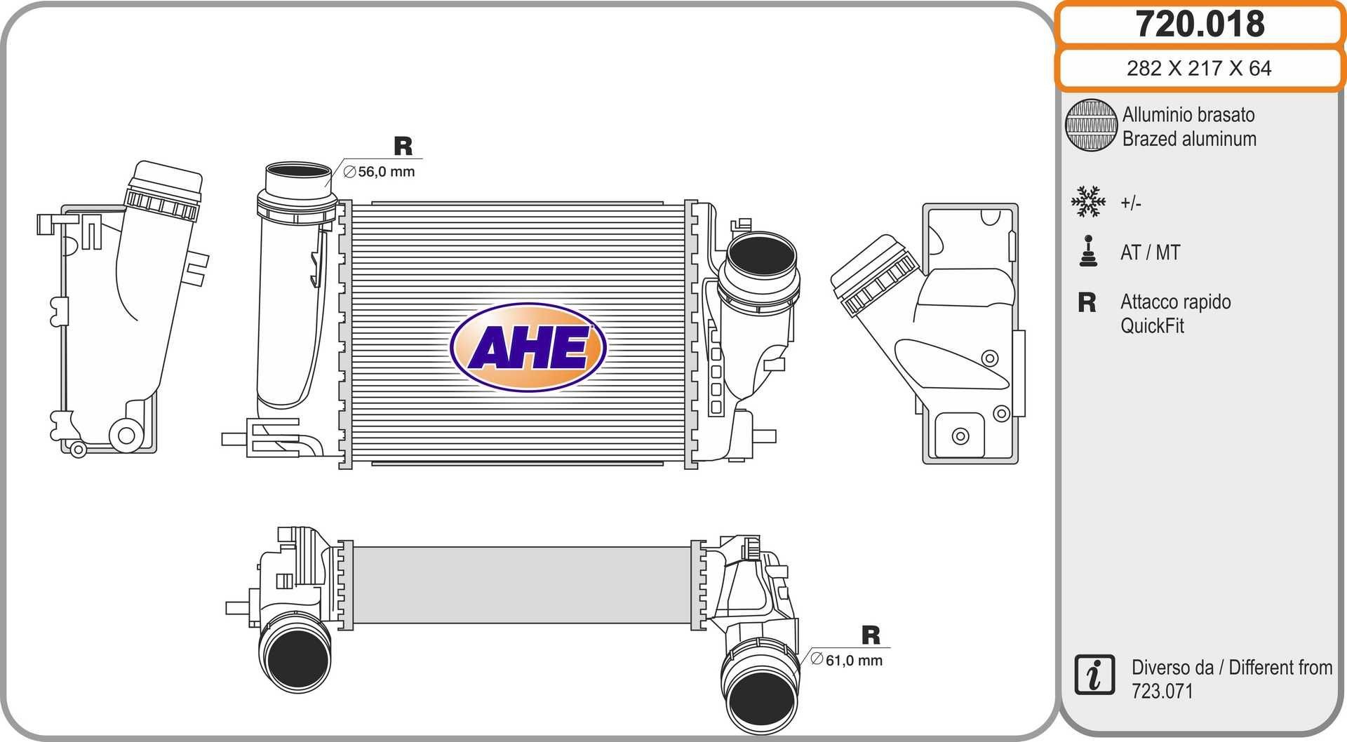 AHE Intercooler 720.018 Radiador do ar de sobrealimentação AHE Nissan X-TRAIL 720.018