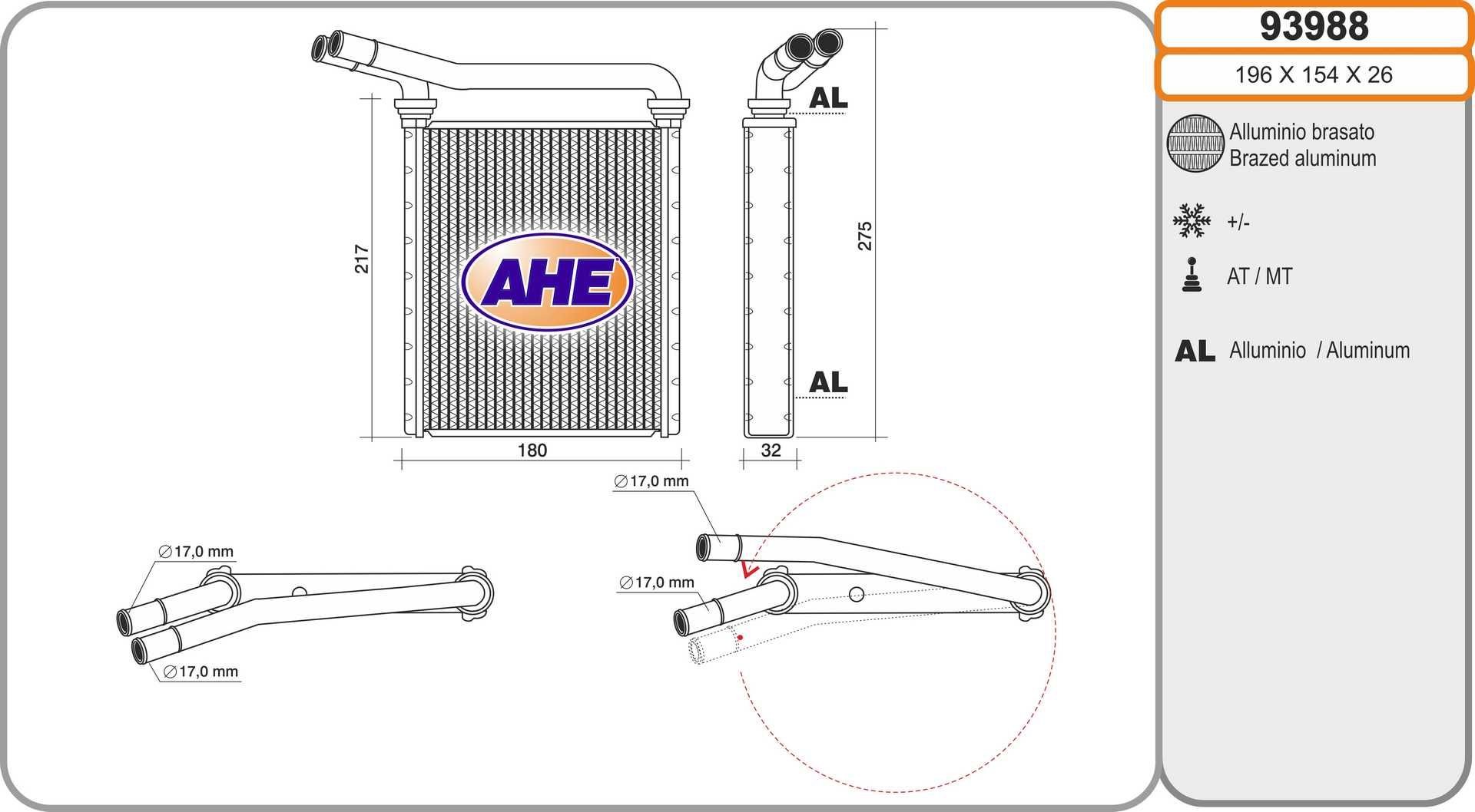Kachelradiateur, interieurverwarming AHE 93988 AHE 93988: Warmtewisselaar Lexus IS 2013