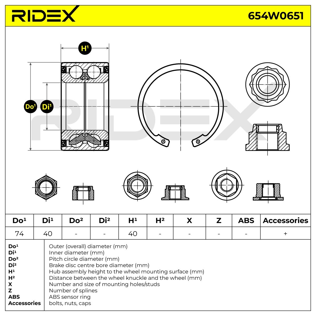 RIDEX Riteņa rumbas gultņa komplekts 654W0651 Riteņa rumba RIDEX SUPERB 654W0651 lēti