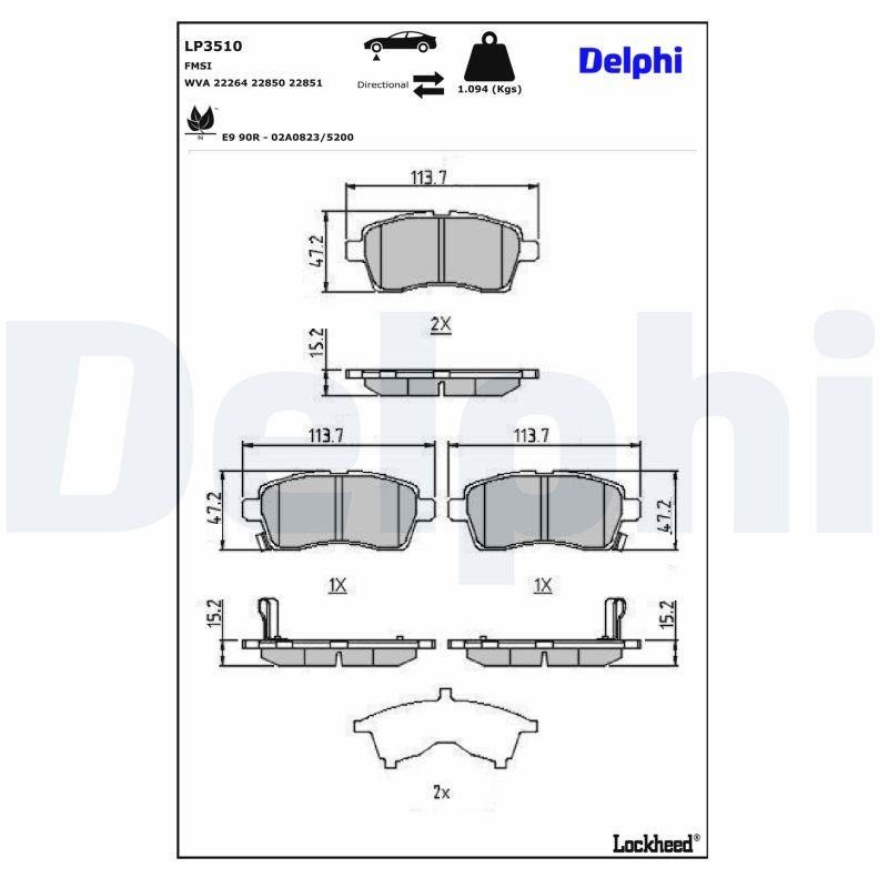DELPHI Jarrupalat, levyjarru LP3510 DELPHI LP3510 Suzuki Ignis 3 jarrupala