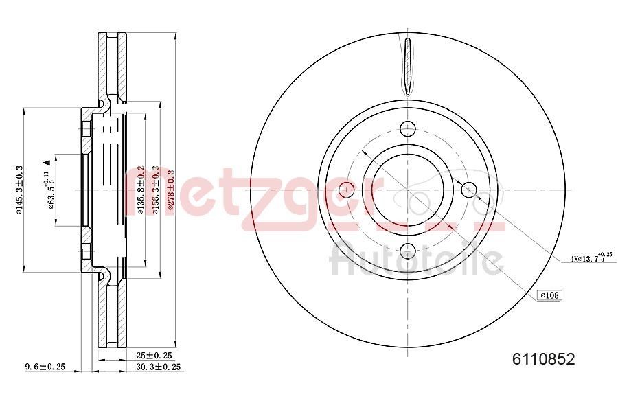 METZGER Remschijf 6110852 Ford GALAXY Remschijven set METZGER 6110852