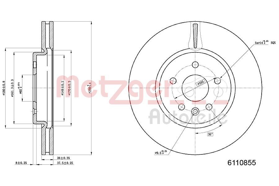 METZGER Bremseskive 6110855 METZGER Sports bremseskiver OPEL 6110855