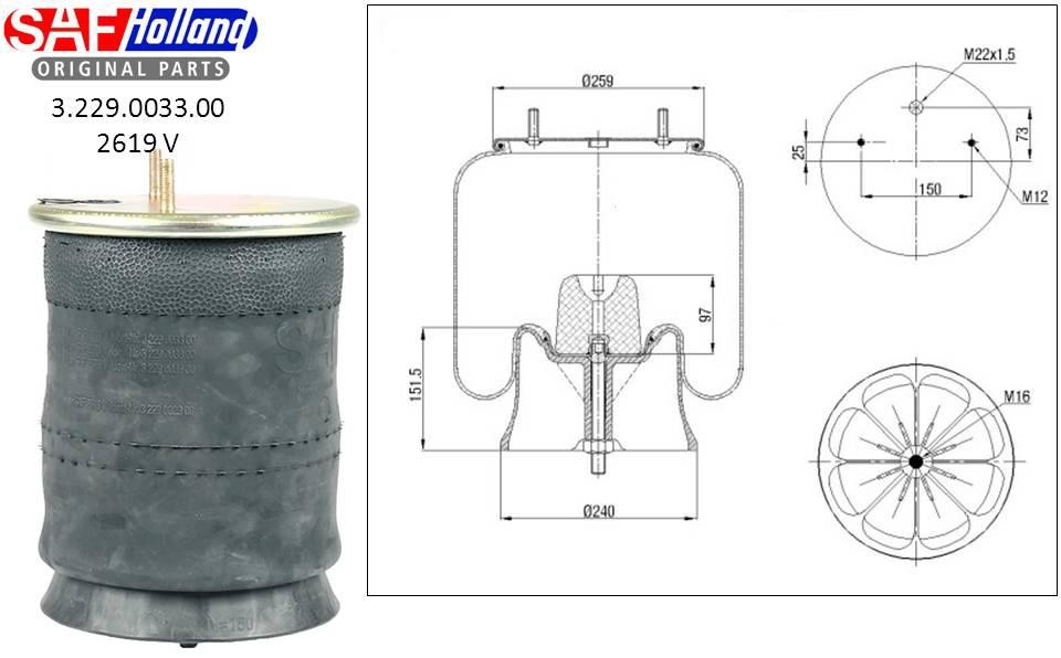 SAF Soffietto, Sospensione pneumatica 3.229.0033.00 SAF 3.229.0033.00 Sospensioni pneumatiche VAUXHALL prezzi originali