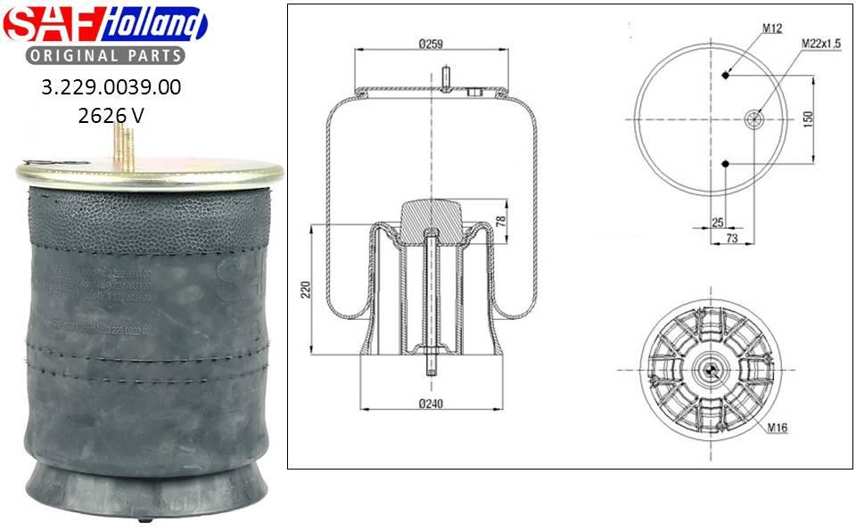 Fole, suspensão pneumática SAF 3.229.0039.00 SAF 3.229.0039.00 Kit suspensão a ar MITSUBISHI OUTLANDER 2022