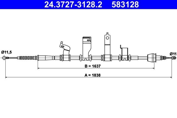 Handbromsvajer ATE 24.3727-3128.2 ATE 24.3727-3128.2: Parkeringsbroms Hyundai ix20 2015