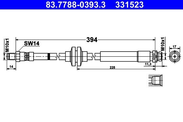 ATE Bremžu šļūtene 83.7788-0393.3 Bremžu šļūtenes ATE Volvo S70 83.7788-0393.3