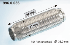 EBERSPÄCHER Fleksirør, eksosanlegg 996.0.036 Flexirør eksos EBERSPÄCHER Suzuki BALENO 996.0.036
