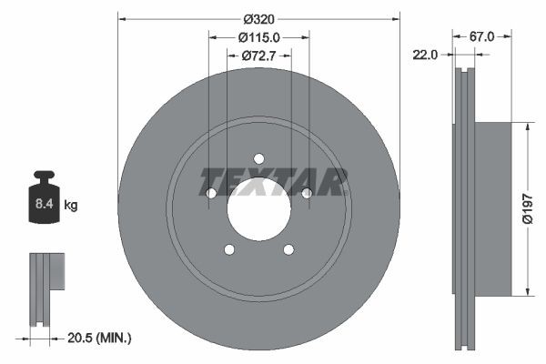 Bremseskive TEXTAR 92177205 TEXTAR 92177205: Bremseskive Chrysler 300 2017