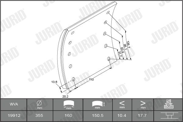 JURID Σετ θερμουίτ, ταμπουρόφρενα 1991201230 1991201230 JURID Σιαγώνες χειροφρένου Fiat φθηνά
