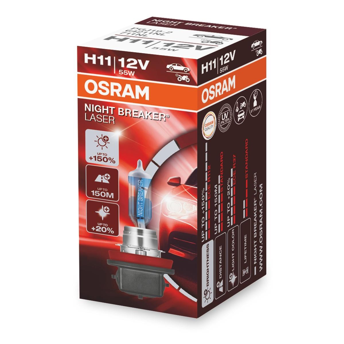 OSRAM Lâmpada, farol de longo alcance 64211NL OSRAM NIGHT BREAKER LASER next Generation 64211NL Lâmpadas HONDA CR-V IV (RM_) 2023