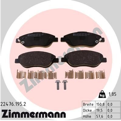 ZIMMERMANN Plaquettes de frein 22476.195.2 22476.195.2 Plaquette FIAT GRANDE PUNTO ZIMMERMANN