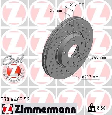 Bremseskive ZIMMERMANN 370.4403.52 ZIMMERMANN 370.4403.52: Bremseskive Mazda 6 2021